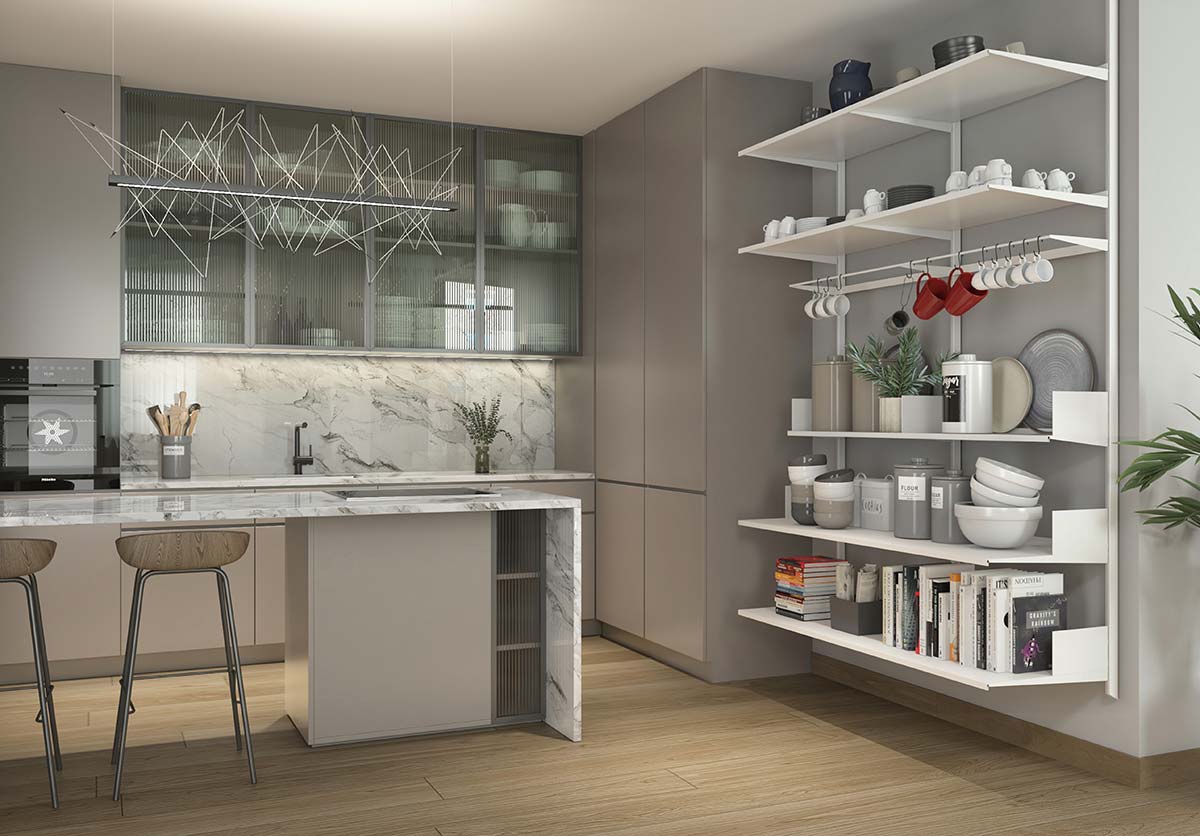 Pallucco Continua bookcase in a kitchen